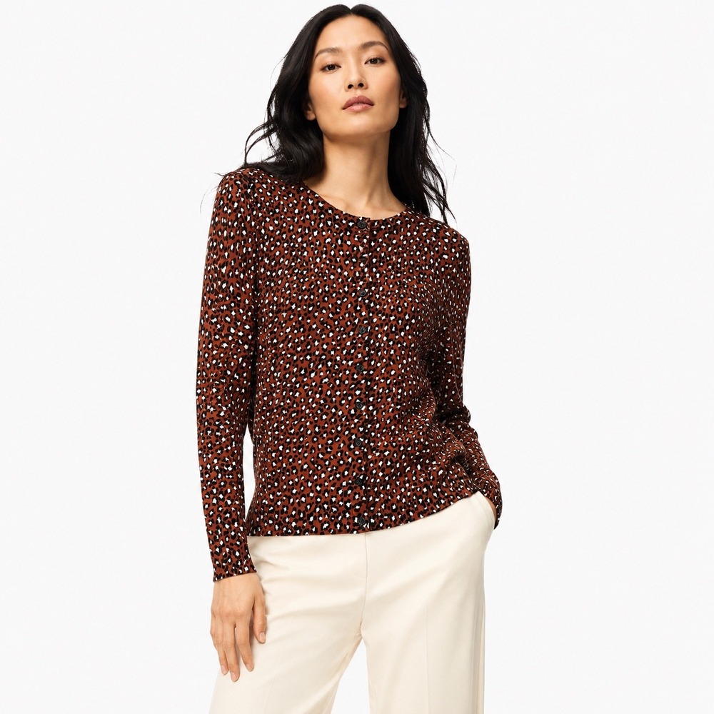 NEW Talbots Cardigan Charming Leopard Animal Print Classic Preppy Womens PM